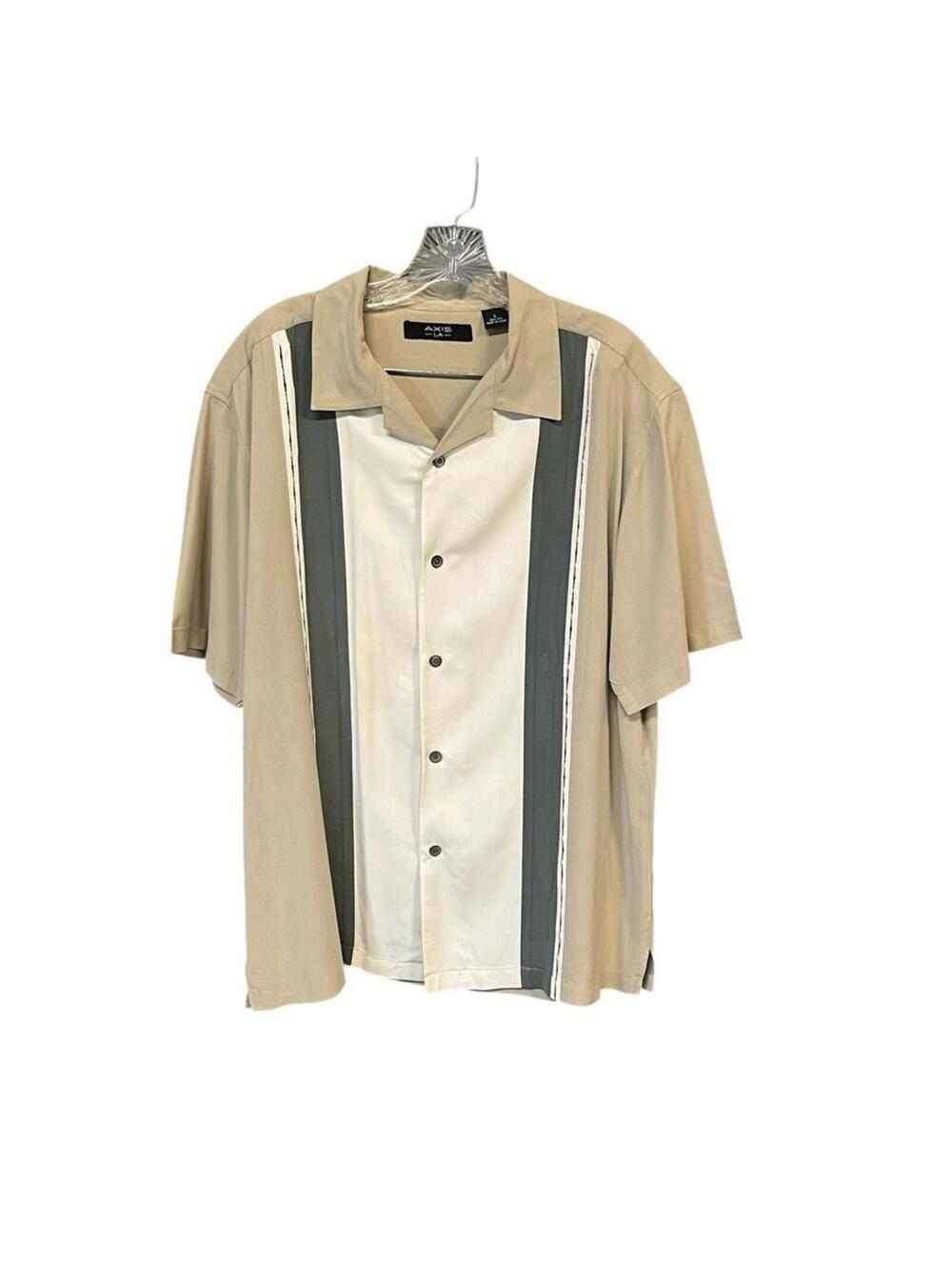 Axis LA Men’s Silk Camp Shirt L Beige Colorblock Short Sleeve Button Up Resort